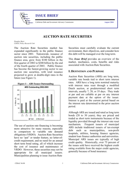 Auction Rate Securities Issue Brief