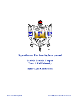 SIGMA GAMMA RHO SORORITY, INC. LAMBDA LAMBDA CHAPTER BY-LAWS “A Non-Governmental Organization Associated with the United Nations Department of Public Information”