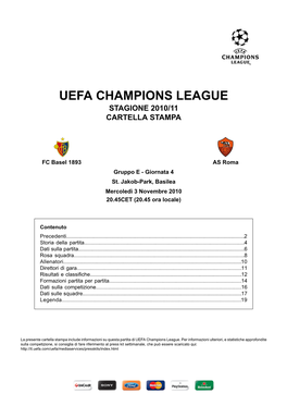 Uefa Champions League Stagione 2010/11 Cartella Stampa