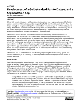 ARTICLE Development of a Gold-Standard Pashto Dataset and a Segmentation App Yan Han and Marek Rychlik