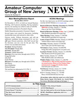 Amateur Computer Group of New Jersey NEWS Volume 39, Number 01 January 2014