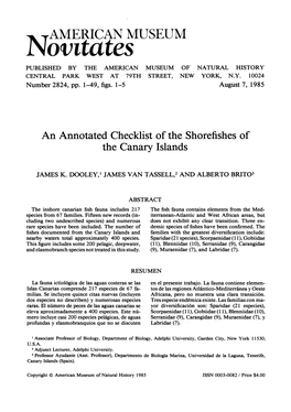 An Annotated Checklist of the Shorefishes of the Canary Islands