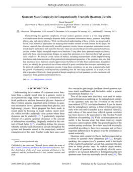 Quantum State Complexity in Computationally Tractable Quantum Circuits