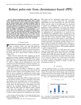 Robust Pulse-Rate from Chrominance-Based Rppg Gerard De Haan and Vincent Jeanne