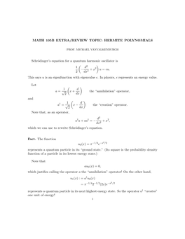 HERMITE POLYNOMIALS Schrödinger's Equation for A
