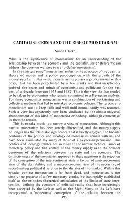 Capitalist Crisis and the Rise of Monetarism