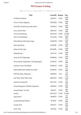 Wii Games Listing