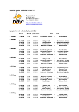 1. Baseball-Bundesliga Süd 2013