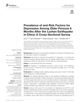 Prevalence of and Risk Factors for Depression Among Older Persons 6 Months After the Lushan Earthquake in China: a Cross-Sectional Survey