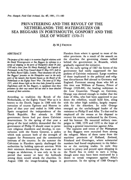 Privateering and the Revolt of the Netherlands: the Watergeuzen Or Sea Beggars in Portsmouth, Gosport and the Isle of Wight 1570-71