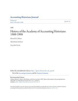 History of the Academy of Accounting Historians: 1989-1998 Edward N