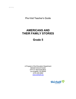 Americans and Their Family Stories Pre-Visit Teacher's Guide Grade 5