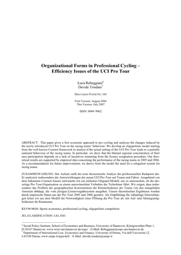 Organizational Forms in Professional Cycling – Efficiency Issues of the UCI Pro Tour