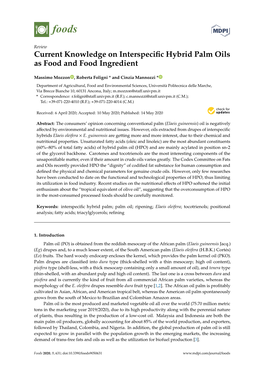 Current Knowledge on Interspecific Hybrid Palm Oils As Food and Food