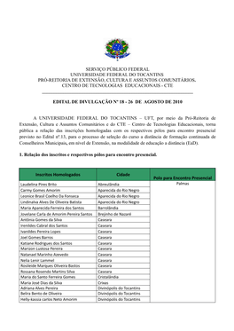 Serviço Público Federal Universidade Federal Do Tocantins Pró-Reitoria De Extensão, Cultura E Assuntos Comunitários . Centr