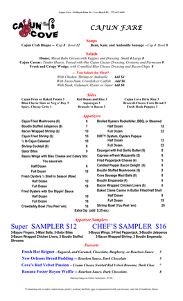 Super SAMPLER $12 CHEF's SAMPLER