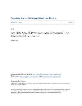 Are Hate Speech Provisions Anti-Democratic?: an International Perspective Robin Edger