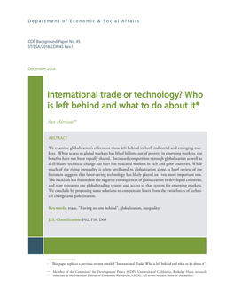 International Trade: Who Is Left Behind and What to Do About It”