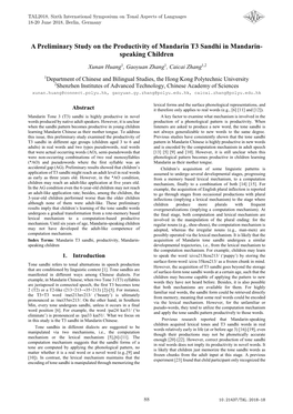 A Preliminary Study on the Productivity of Mandarin T3 Sandhi in Mandarin- Speaking Children