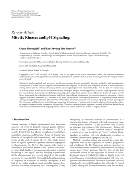 Review Article Mitotic Kinases and P53 Signaling