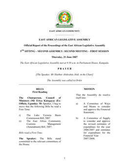 1 EAST AFRICAN LEGISLATIVE ASSEMBLY Official Report of The