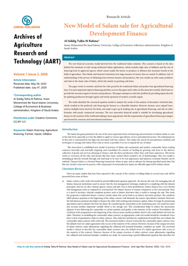 New Model of Salam Sale for Agricultural Development Finance