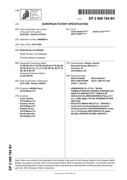 Solid Forms of Ortataxel Feste Formen Von Ortataxel Formes Solides D’Ortataxel