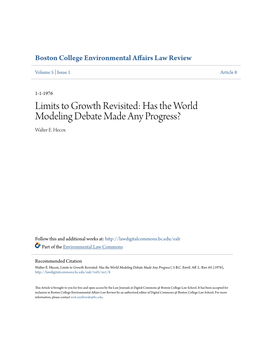 Limits to Growth Revisited: Has the World Modeling Debate Made Any Progress? Walter E