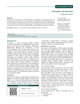 Vorinostat—An Overview Aditya Kumar Bubna