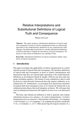 Relative Interpretations and Substitutional Definitions of Logical