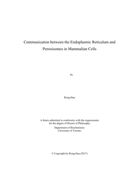 Communication Between the Endoplasmic Reticulum and Peroxisomes in Mammalian Cells