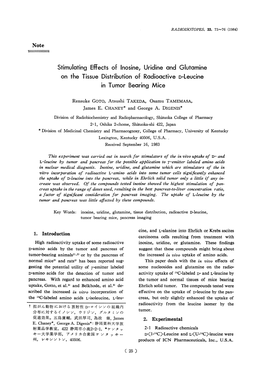 Stimulating Effects of Inosine, Uridine and Glutamine on the Tissue Distribution of Radioactive D-Leucine in Tumor Bearing Mice