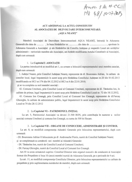Act Aditional La Actul Constitutiv Al Asociatiei De Dezvoltare Intercomunitara ,,Aqua Neamt"