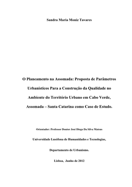 O Planeamento Na Assomada: Proposta De Parâmetros