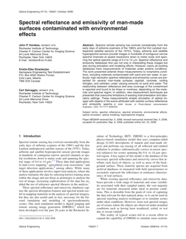 Spectral Reflectance and Emissivity of Man-Made Surfaces Contaminated with Environmental Effects