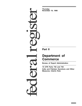 Rule India Andpakistansanctionsother 15 Cfrparts742and744 Bureau Ofexportadministration Commerce Department of Part II 64321 64322 Federal Register / Vol