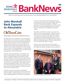 Banknews Reprints of Articles About Your Community Bank • • 703.584.0840