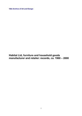Habitat Ltd, Furniture and Household Goods Manufacturer and Retailer: Records, Ca