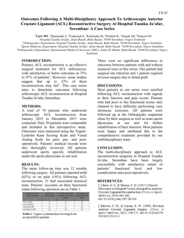 Outcomes Following a Multi-Disciplinary Approach To