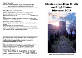 Stanton-Upon-Hine Heath and High Hatton Directory 2018