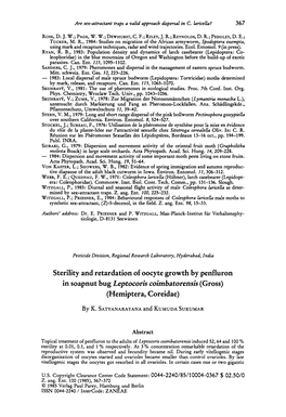 Sterility and Retardation of Oocyte Growth by Penfluron in Soapnut Bug Leptocoris Coimba Torensis (Gross) (Hemiptera, Coreidae)