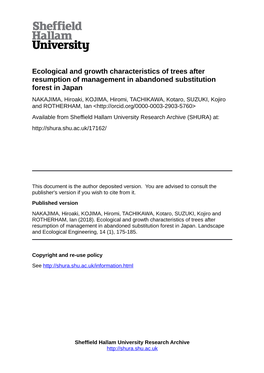 Ecological and Growth Characteristics of Trees After Resumption Of
