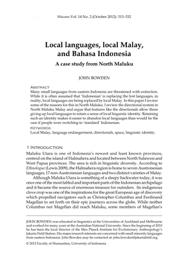 Local Languages, Local Malay, and Bahasa Indonesia a Case Study from North Maluku