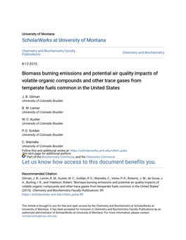 Biomass Burning Emissions and Potential Air Quality Impacts of Volatile Organic Compounds and Other Trace Gases from Temperate Fuels Common in the United States