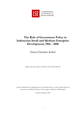 The Role of Government Policy in Indonesian Small and Medium Enterprise Development, 1966 - 2006