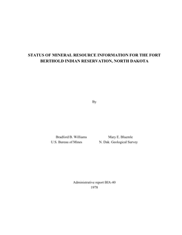 Status of Mineral Resource Information for the Fort Berthold Indian Reservation, North Dakota