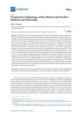 Comparative Hagiology And/As Manuscript Studies: Method and Materiality