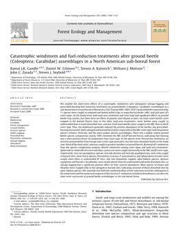 Coleoptera: Carabidae) Assemblages in a North American Sub-Boreal Forest