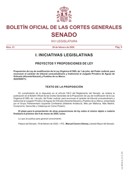 Proposición De Ley De Modificación De La Ley Orgánica 6/1985, De 1 De Julio, Del Poder Judicial, Para Reconocer El Carácter