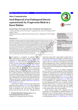 Seed Dispersal of an Endangered Kmeria Septentrionalis by Frugivorous Birds in a Karst Habitat